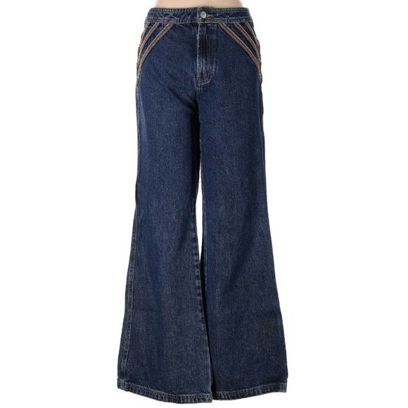 Free People Retro Size 28 Embroidered Flares - Picture 2 of 5